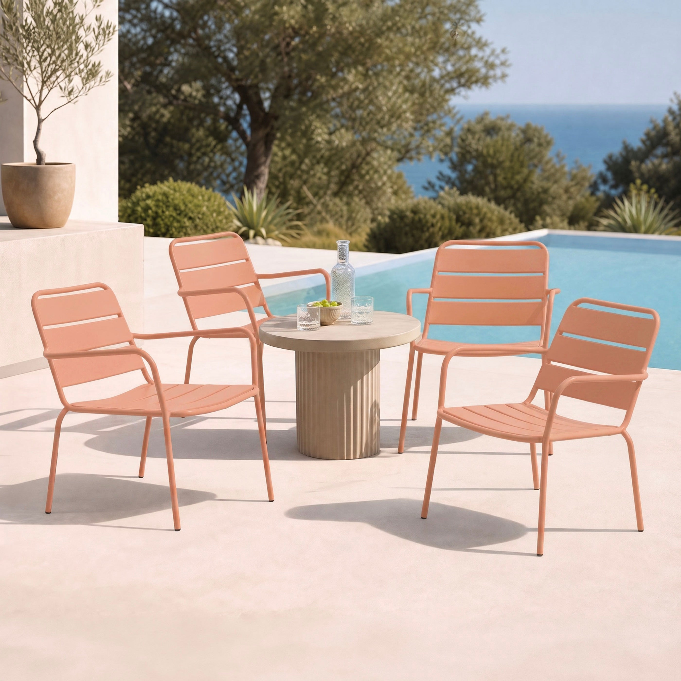 Baca - Lot De 4 Fauteuils De Jardin En Métal - Terracotta