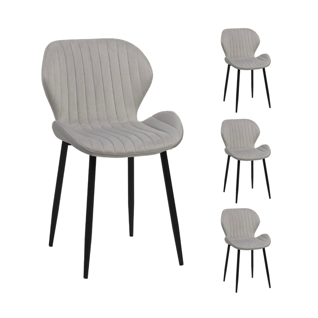 Scandi - Round Table Dining Set + 4 Velvet Chairs - White