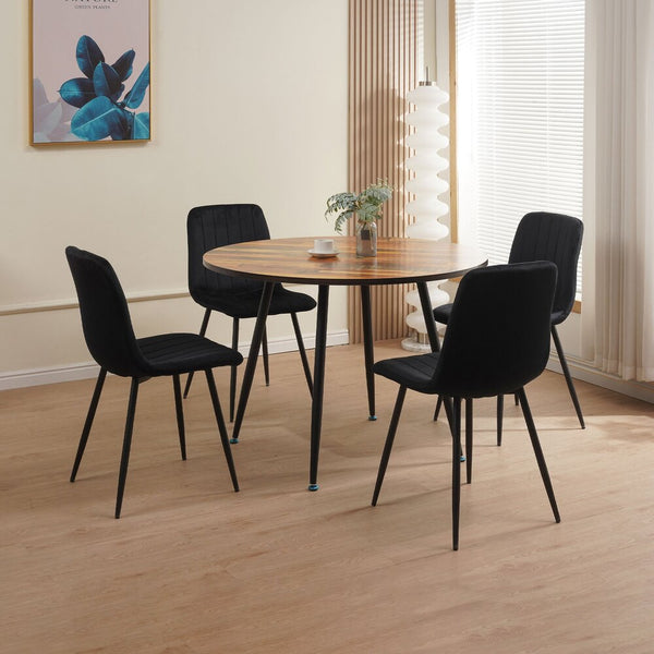 Scandi - Juego de comedor mesa redonda + 4 sillas de terciopelo - Natural