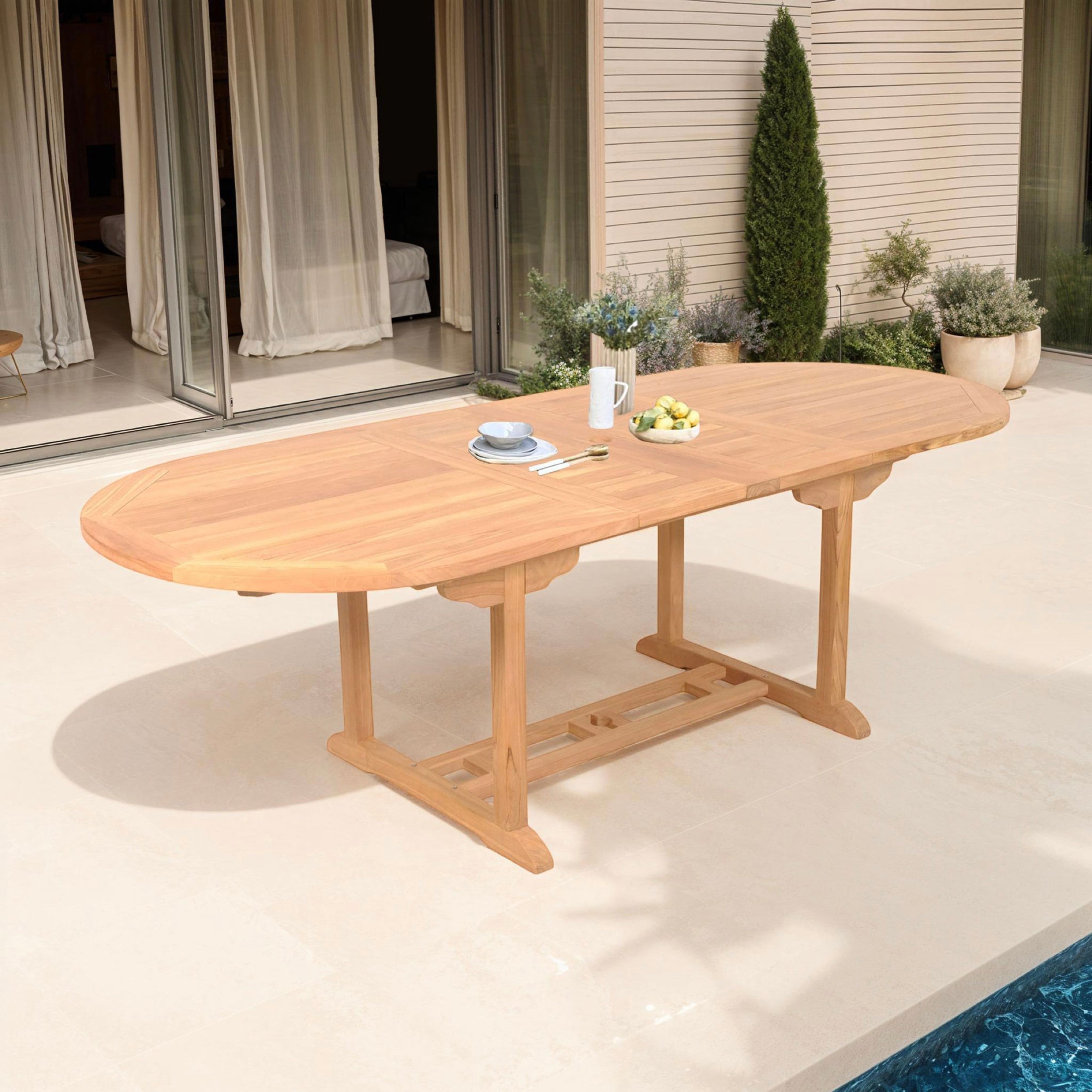 Gardena - Oval Double Extension Table in Teak - Natural