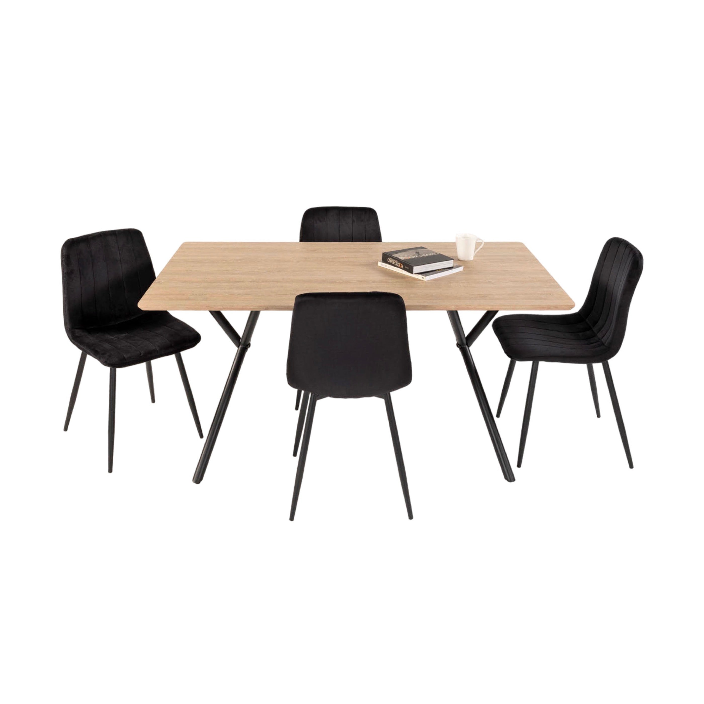 Velvet - Ensemble Repas Table + 4 Chaises En Velours - Naturel