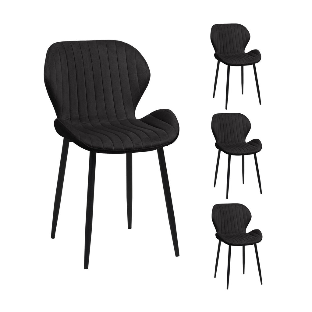 Velvet - Conjunto Mesa Ovalada de Cerámica + 4 Sillas de Terciopelo - Mármol Blanco