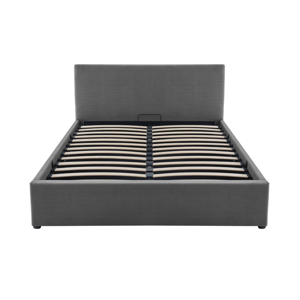Tinali - Corduroy Storage Bed + Slatted Base - Gray