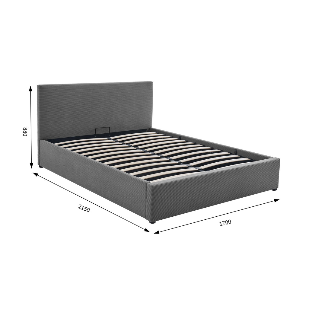 Tinali - Corduroy Storage Bed + Slatted Base - Gray