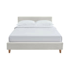 Mileno - Cama Con Cabecero De Pana Y Patas De Madera - Beige
