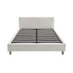 Mileno - Cama Con Cabecero De Pana Y Patas De Madera - Beige