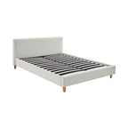Mileno - Cama Con Cabecero De Pana Y Patas De Madera - Beige