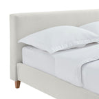 Mileno - Cama Con Cabecero De Pana Y Patas De Madera - Beige