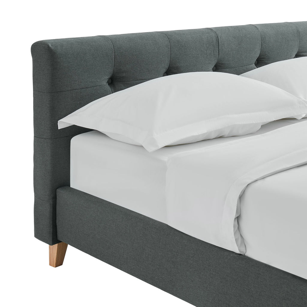 Mileno - Lit Avec Tête De Lit En Tissu Et Pieds Bois - Anthracite