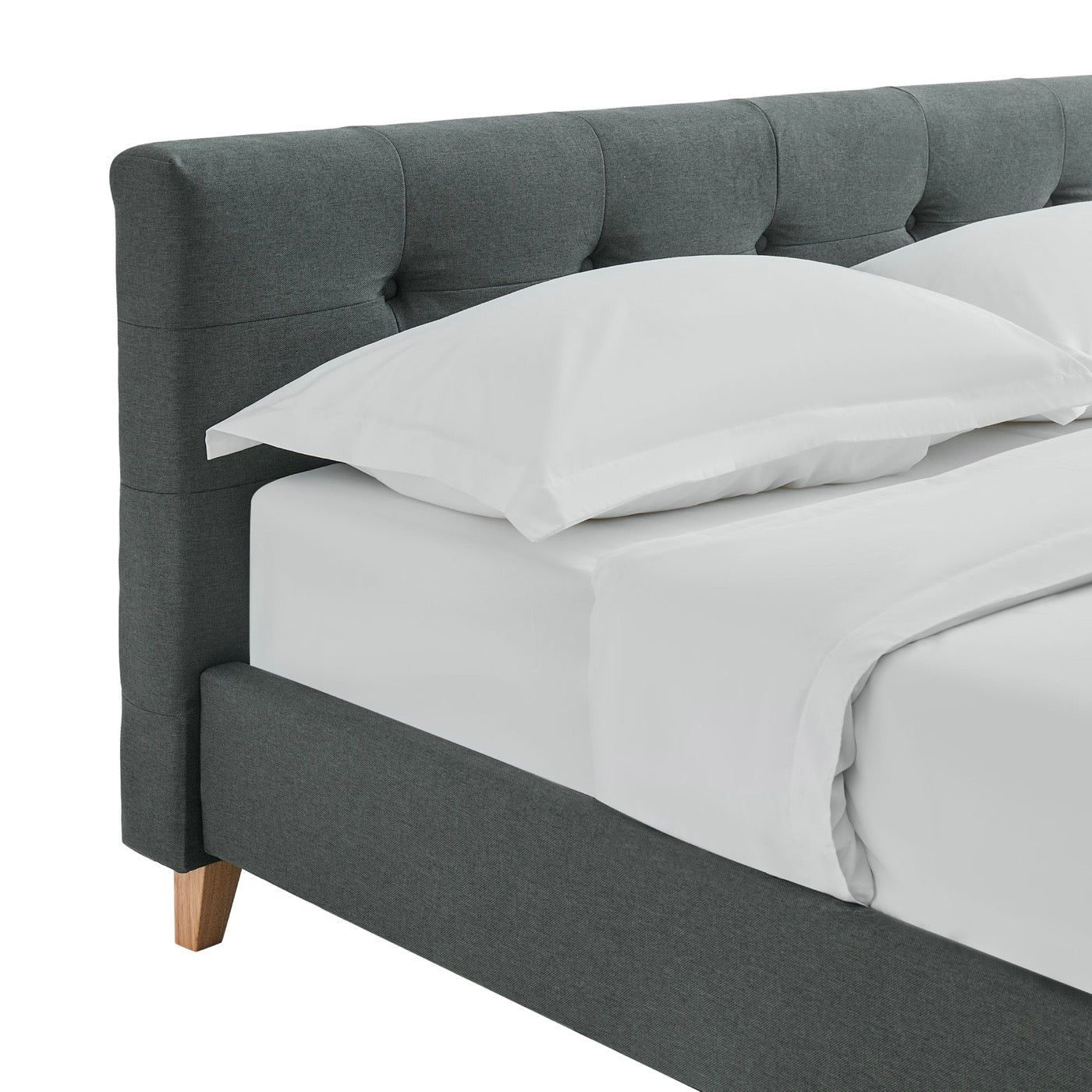 Mileno - Lit Avec Tête De Lit En Tissu Et Pieds Bois - Anthracite
