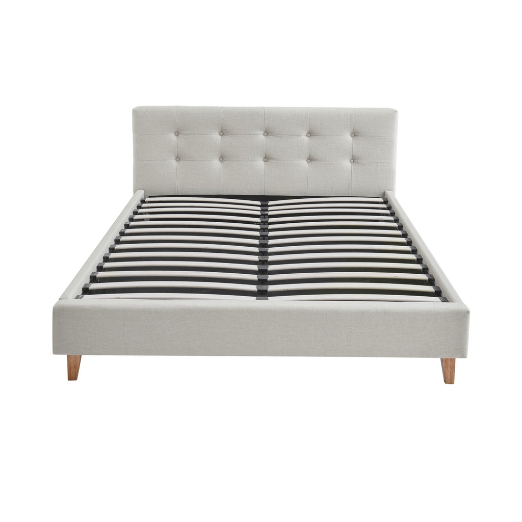 Mileno - Bed With Fabric Headboard And Wooden Legs - Beige