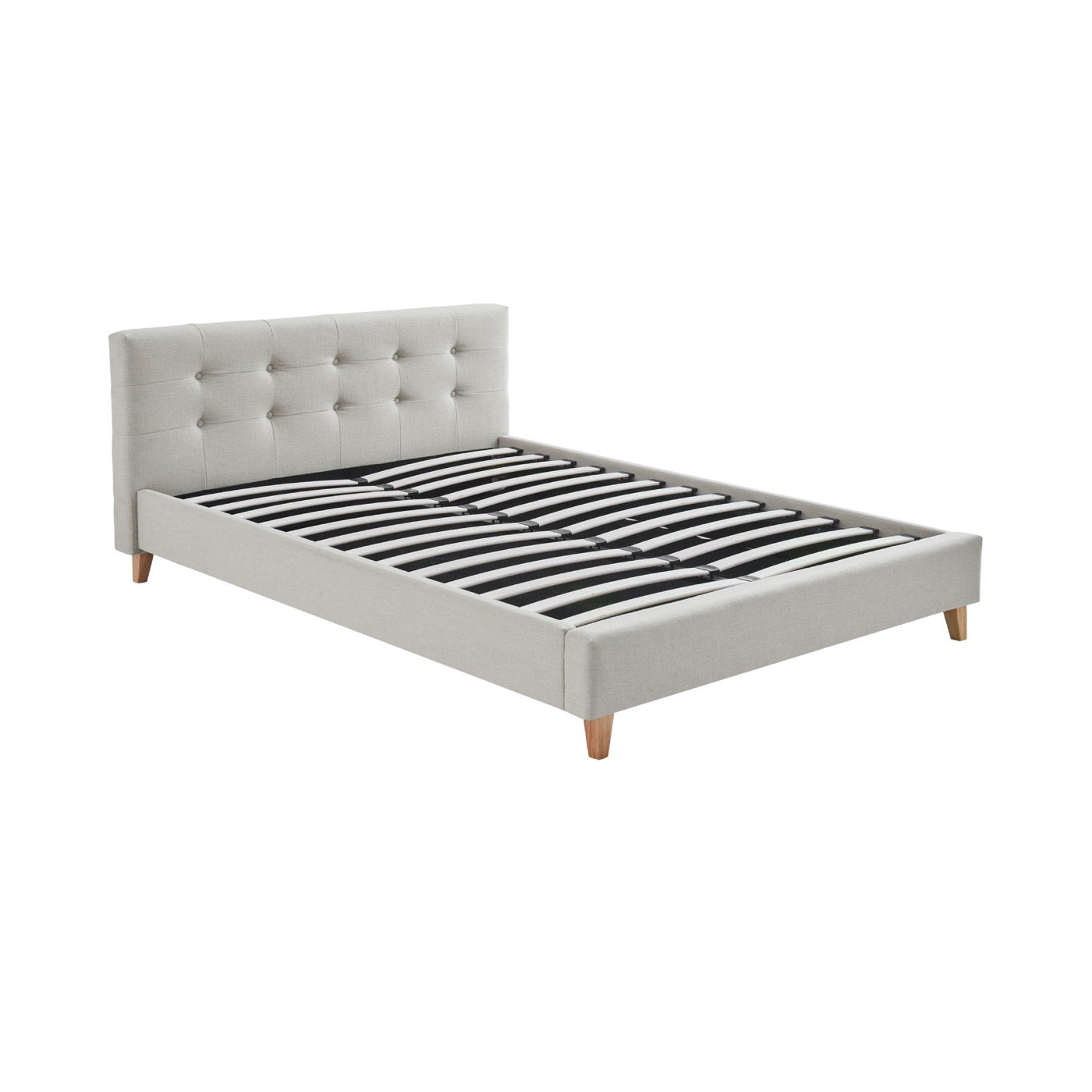 Mileno - Bed With Fabric Headboard And Wooden Legs - Beige