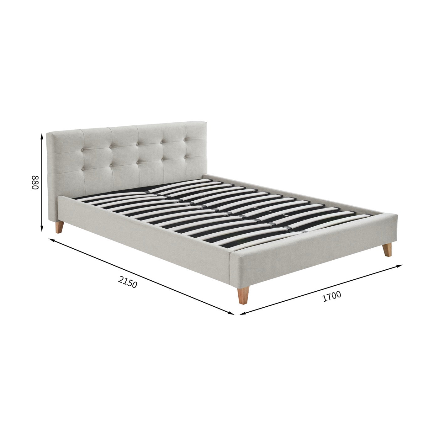 Mileno - Bed With Fabric Headboard And Wooden Legs - Beige