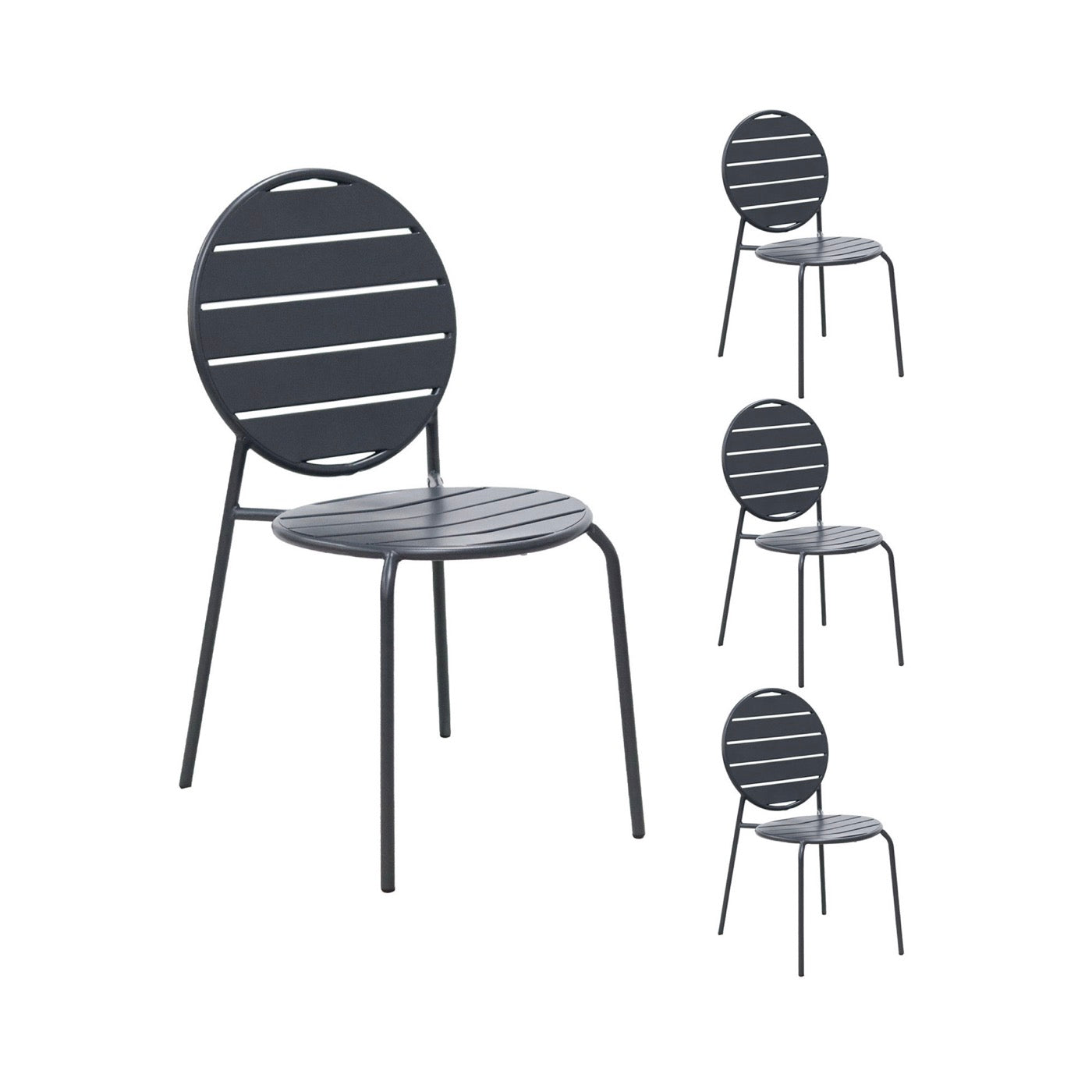 Baca - Garden Table Set + 4 Round Metal Chairs - Gray
