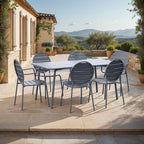 Baca - Table + 4 Chairs + 2 Round Metal Armchairs - Gray