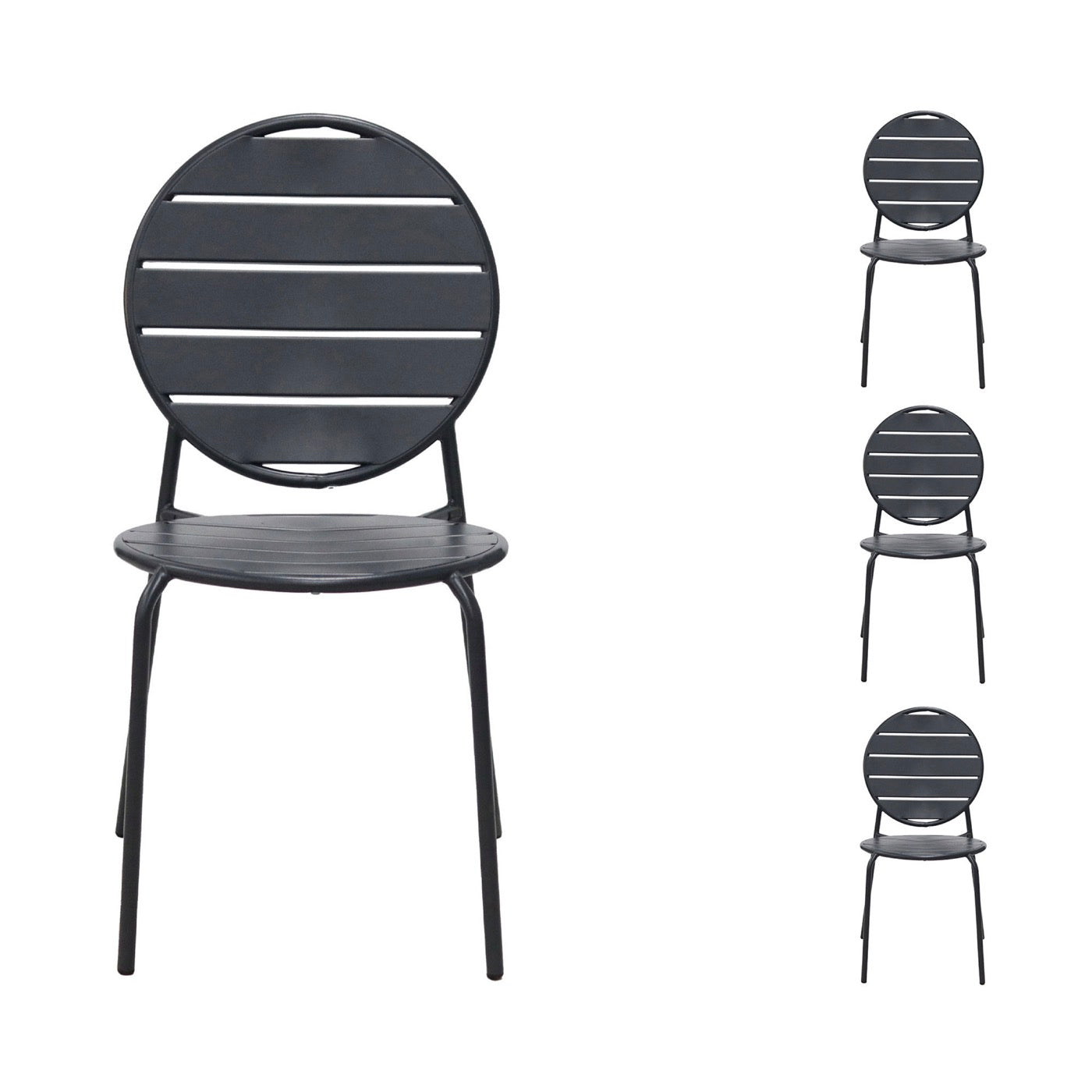 Baca - Table + 4 Chairs + 2 Round Metal Armchairs - Gray