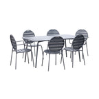 Baca - Table + 4 Chairs + 2 Round Metal Armchairs - Gray