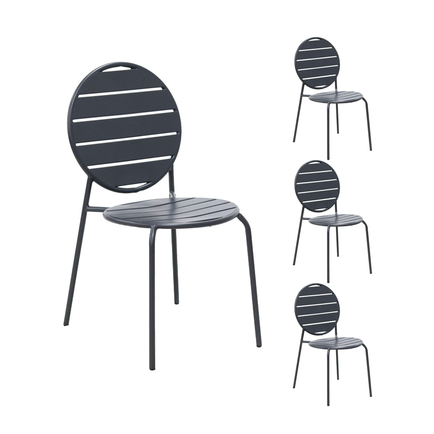 Baca - Conjunto Mesa + 4 Sillas Redondas de Metal - Gris