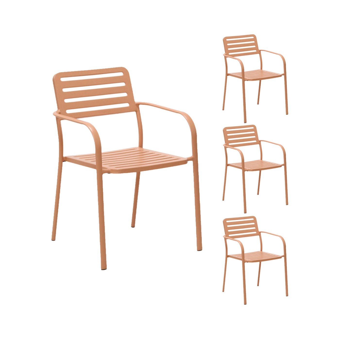 Baca - Table De Jardin + 6 Fauteuils Empilables En Métal - Terracotta
