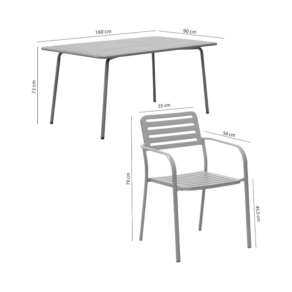 Baca - Garden Table + 6 Stackable Metal Armchairs - Green