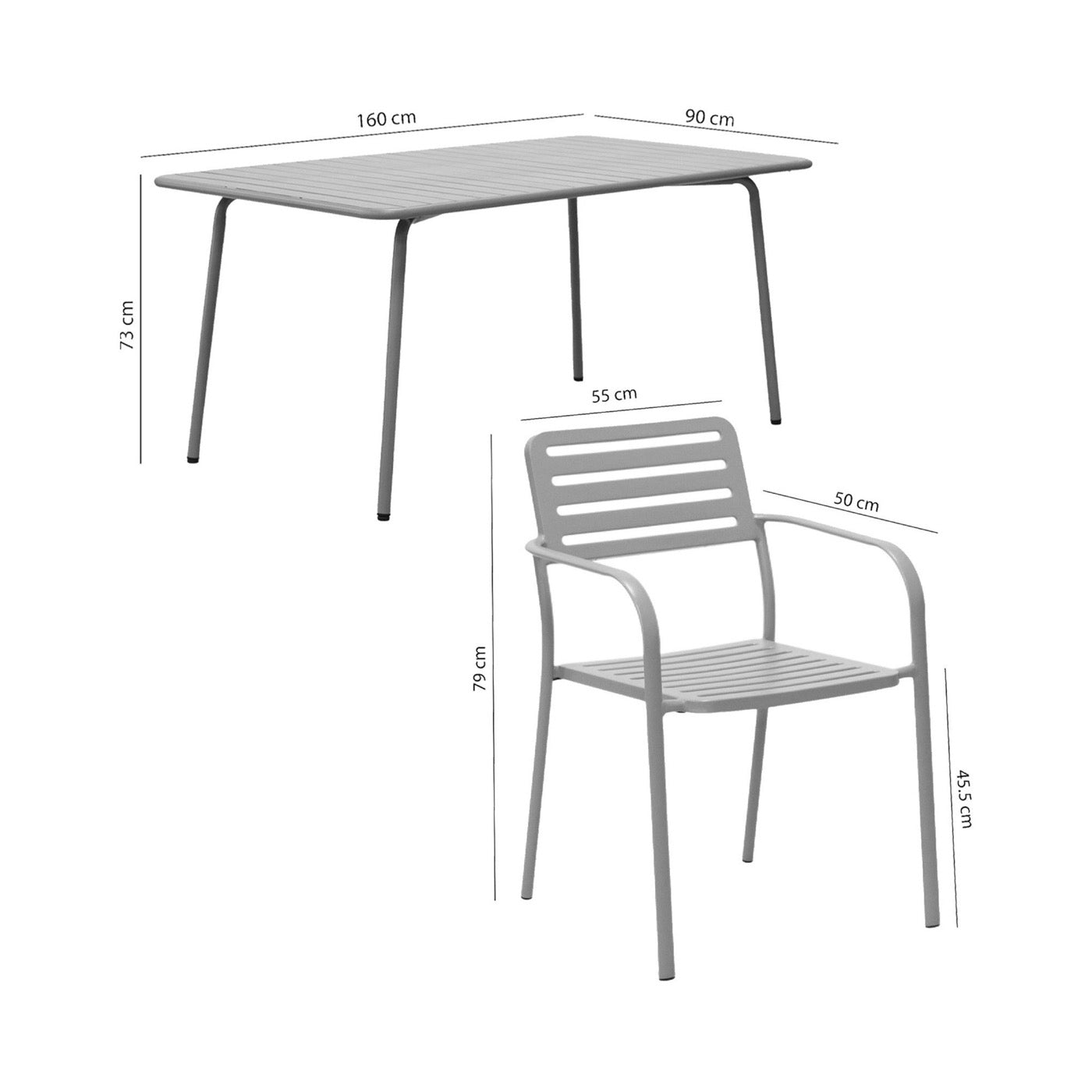 Baca - Garden Table + 6 Stackable Metal Armchairs - Green