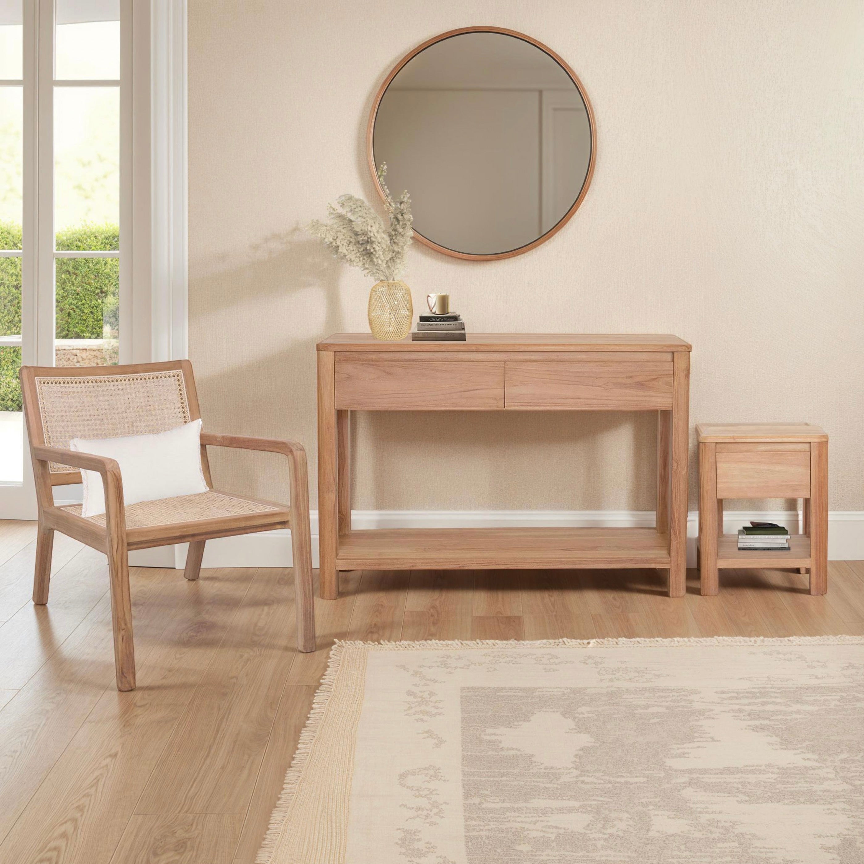 Bali - Solid Teak 2 Drawer Console - Natural