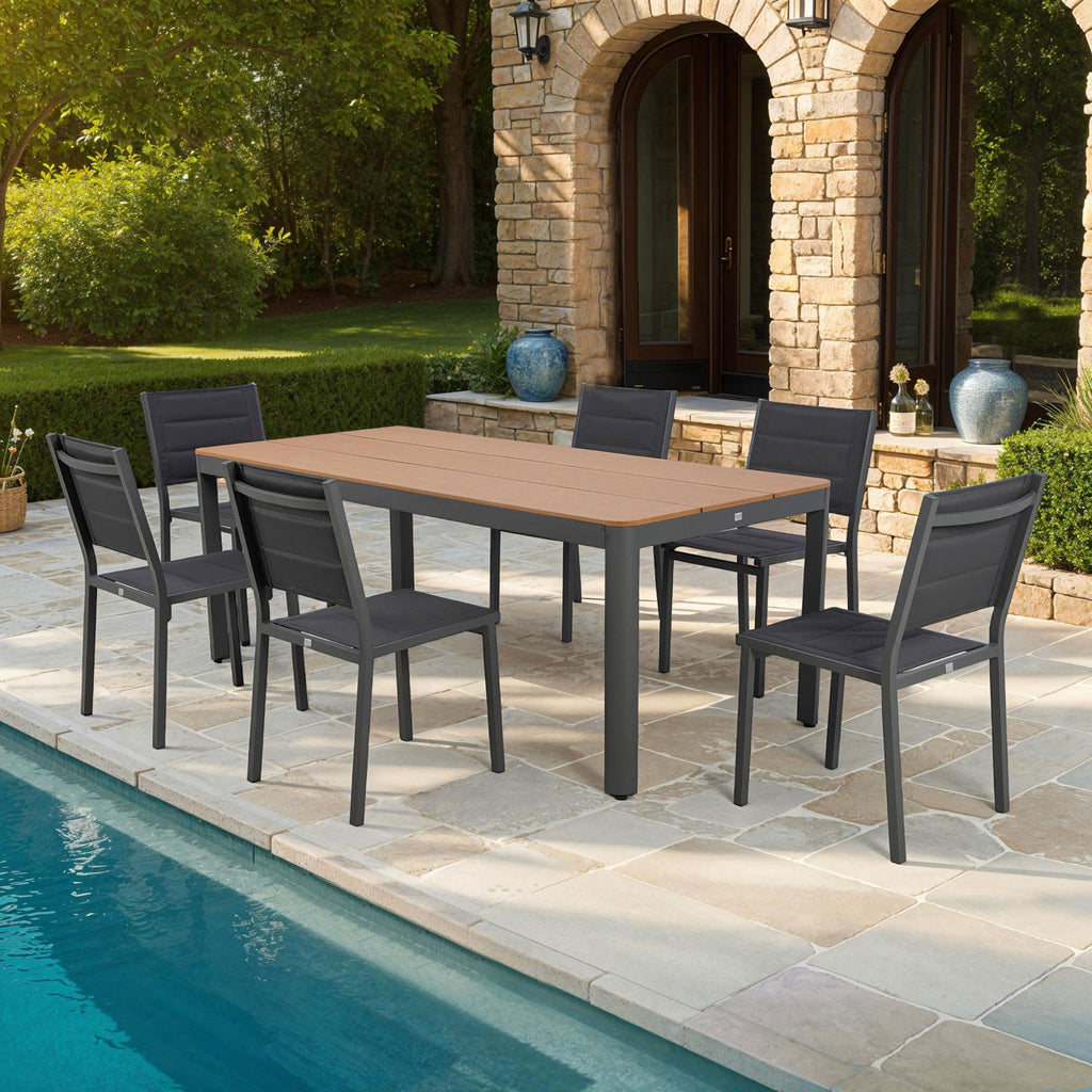 Mimizan - Ensemble Table De Jardin + 6 Chaises - Marron