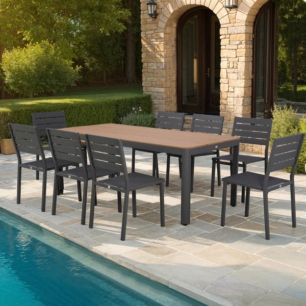 Mimizan - Conjunto Mesa de Jardín + 8 Sillas - Marrón