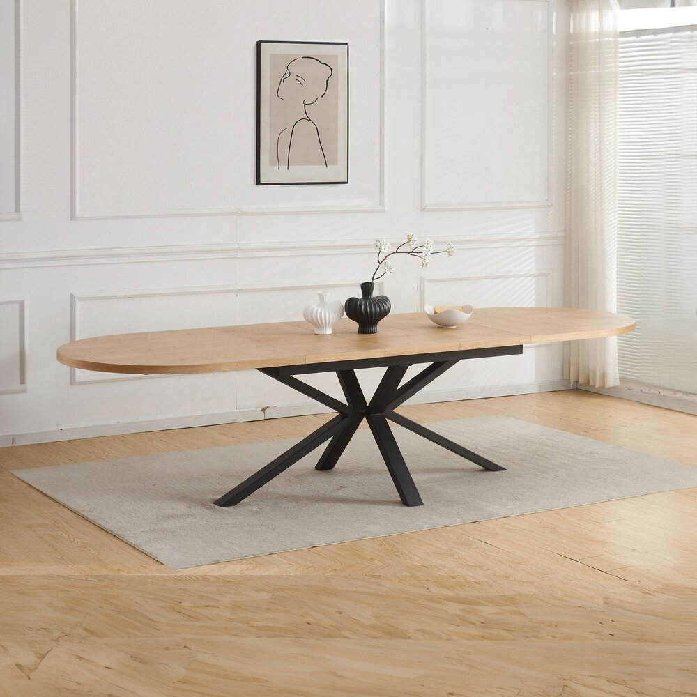 Venter - Table À Manger Ovale Extensible Pieds En Métal - Naturel