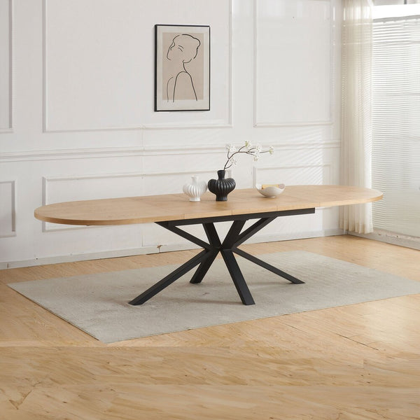 Venter - Table À Manger Ovale Extensible Pieds En Métal - Naturel