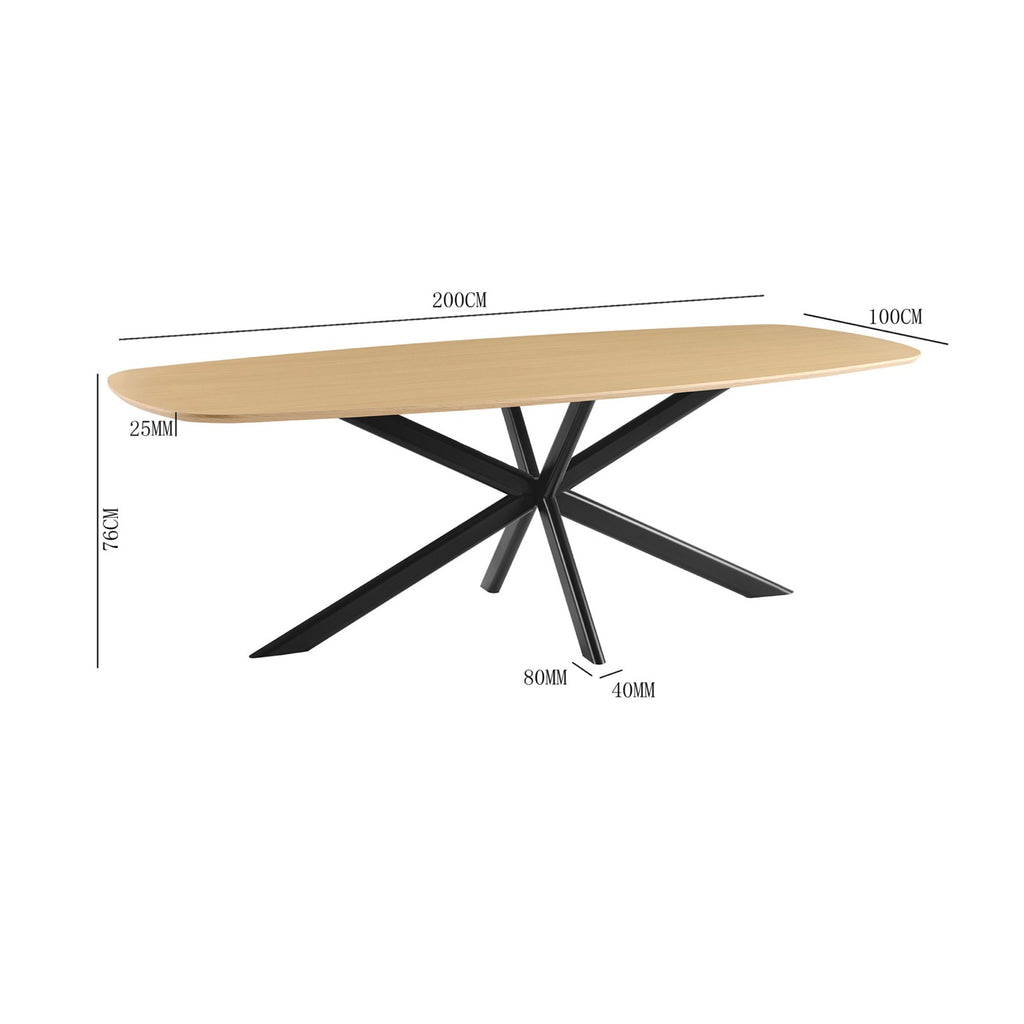 Linz - Table À Manger En Bois Et Pied En Métal - 6 Personnes - Chêne