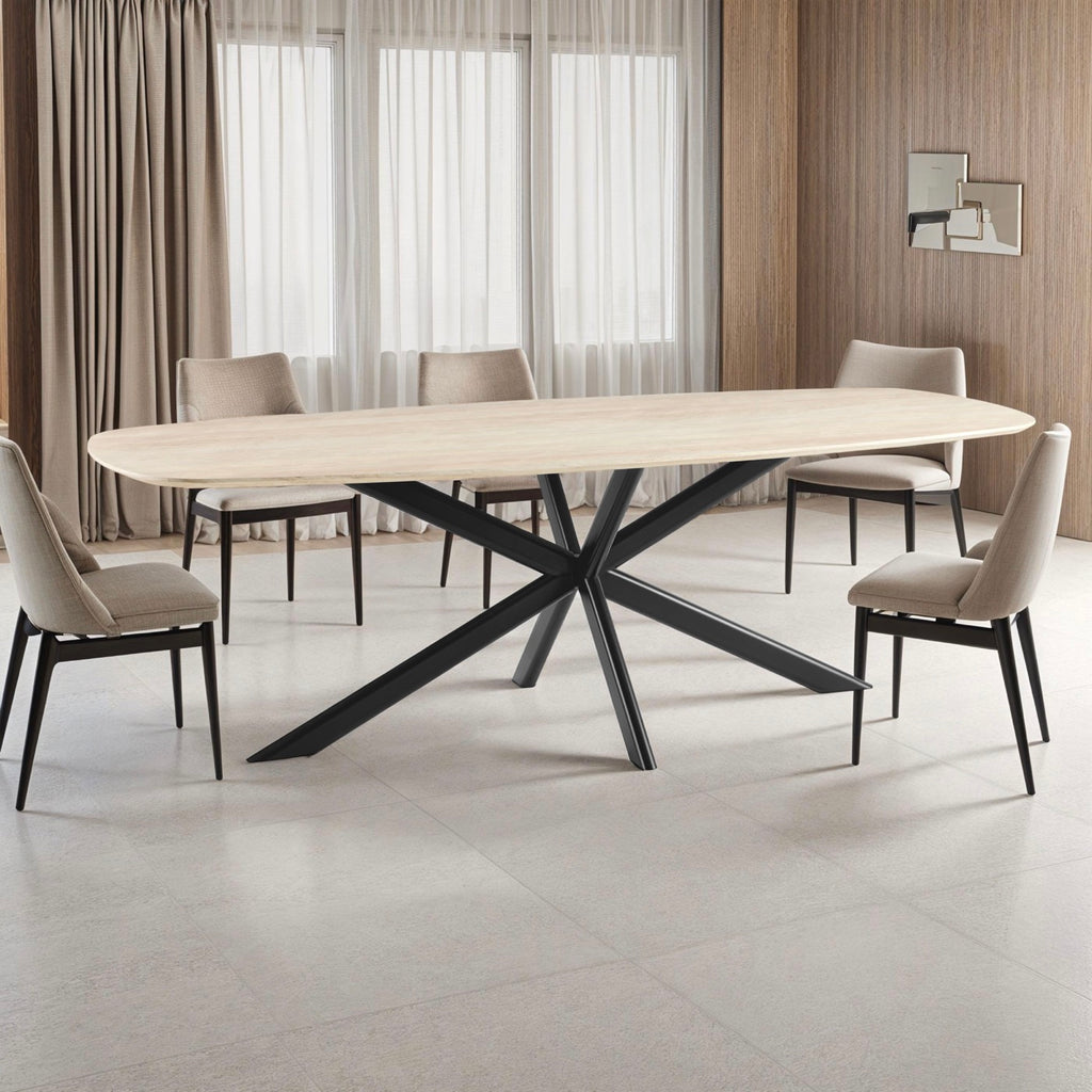 Linz - Wooden Dining Table and Metal Leg - 6 People - Travertine