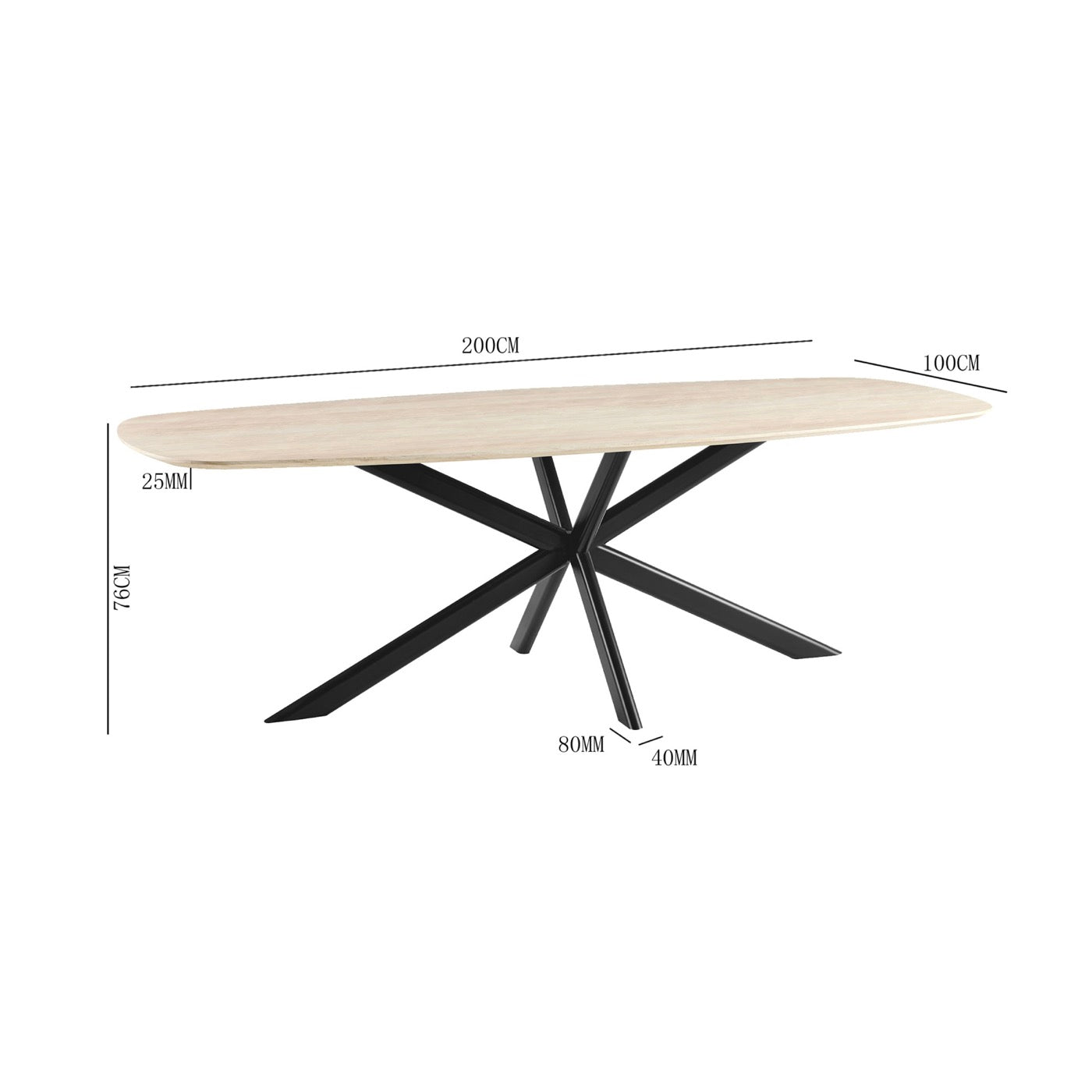Linz - Wooden Dining Table and Metal Leg - 6 People - Travertine