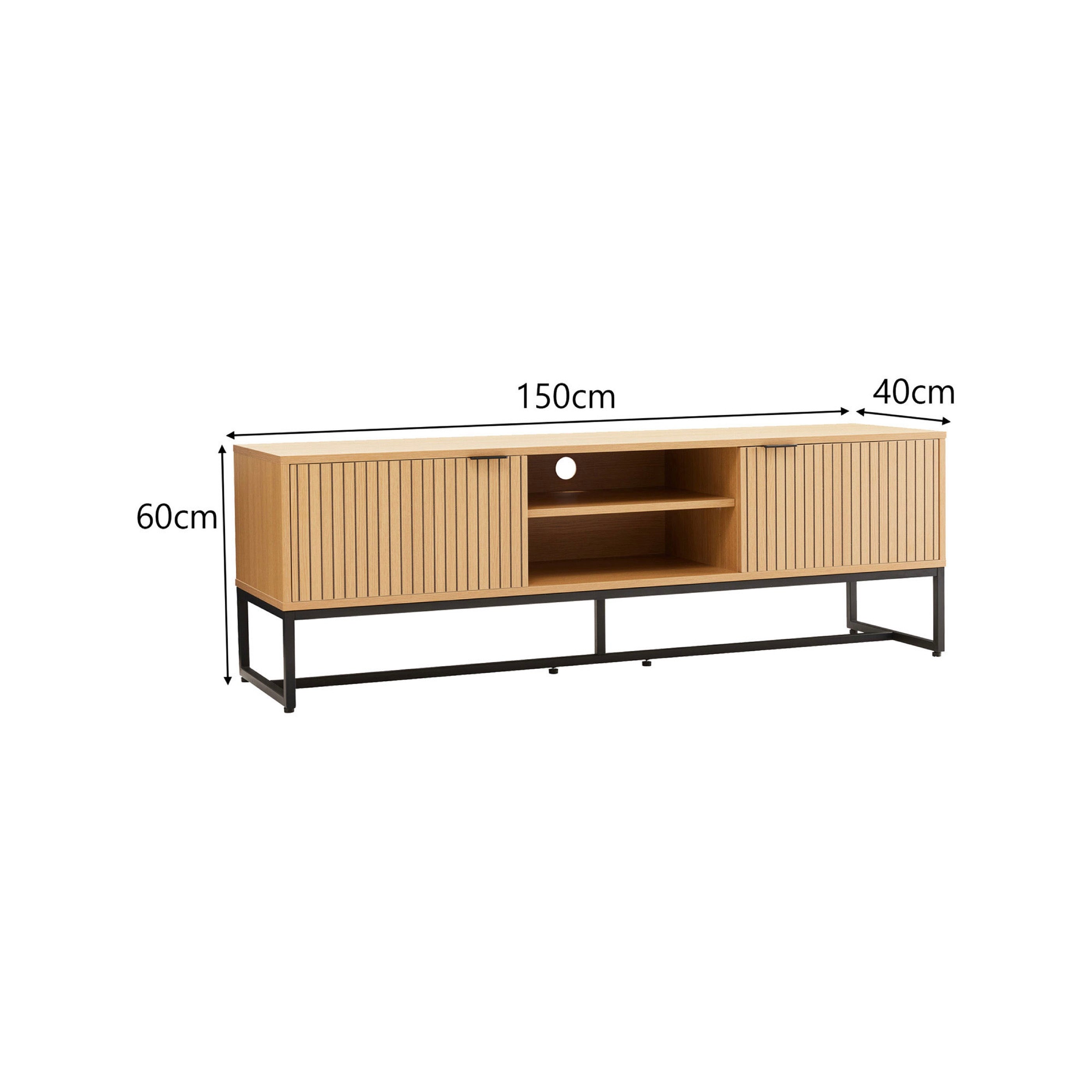 Rima - Mueble TV 2 Nichos 2 Puertas Efecto Estriado - Natural