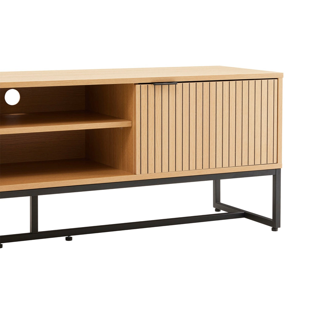 Rima - Mueble TV 2 Nichos 2 Puertas Efecto Estriado - Natural