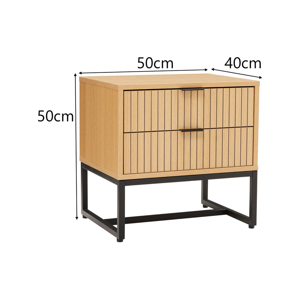 Rima - 2 Drawer Fluted Effect Bedside Table - Natural