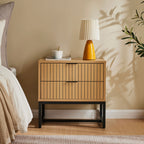 Rima - 2 Drawer Fluted Effect Bedside Table - Natural