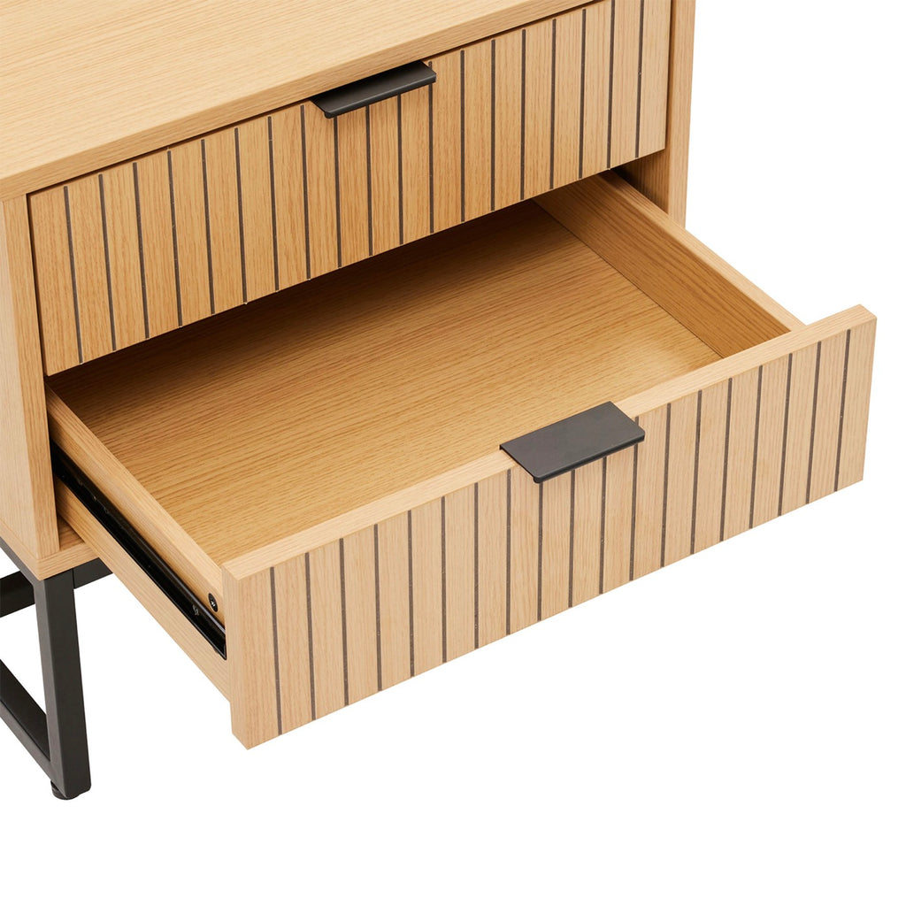 Rima - 2 Drawer Fluted Effect Bedside Table - Natural