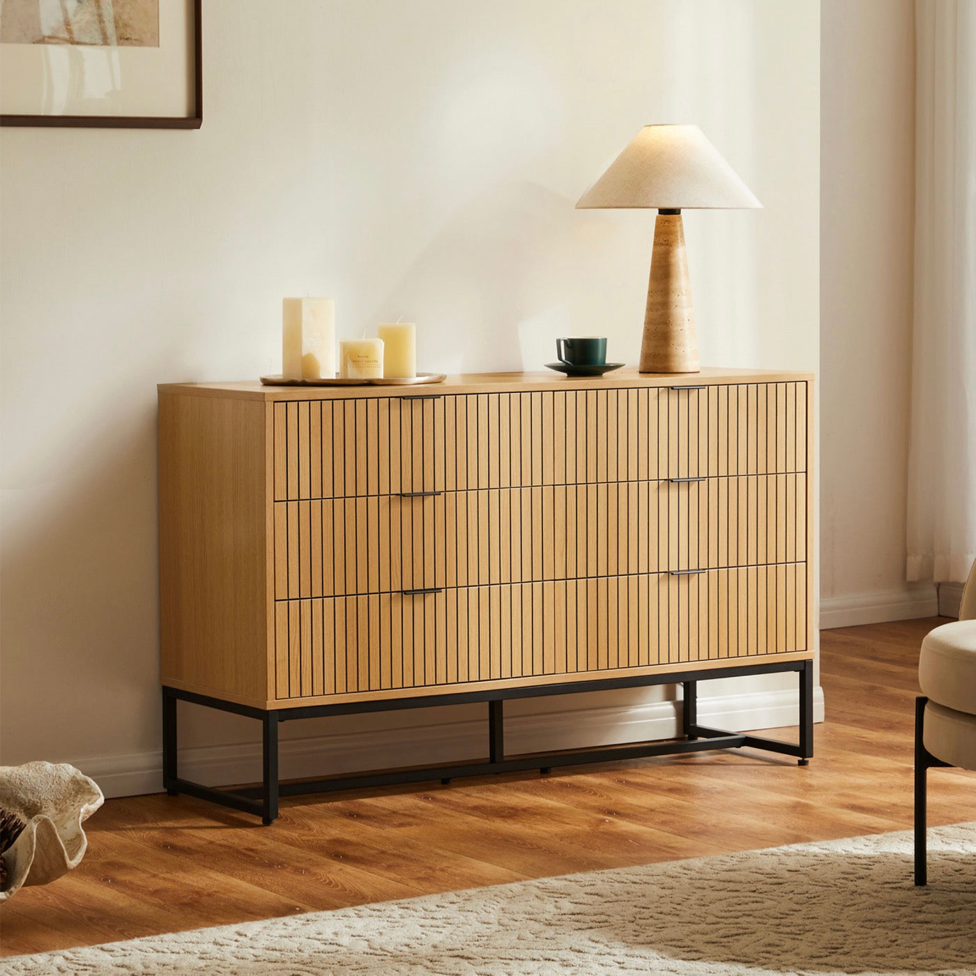 Rima - 6 Drawer Fluted Effect Chest - Natural