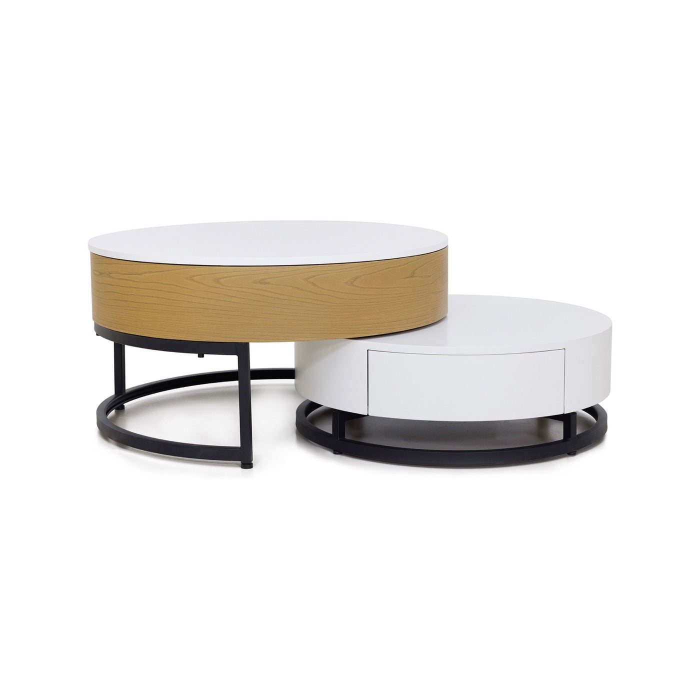 Calis - Set of 2 Coffee Tables with Liftable Top and 2 Drawers - Natural