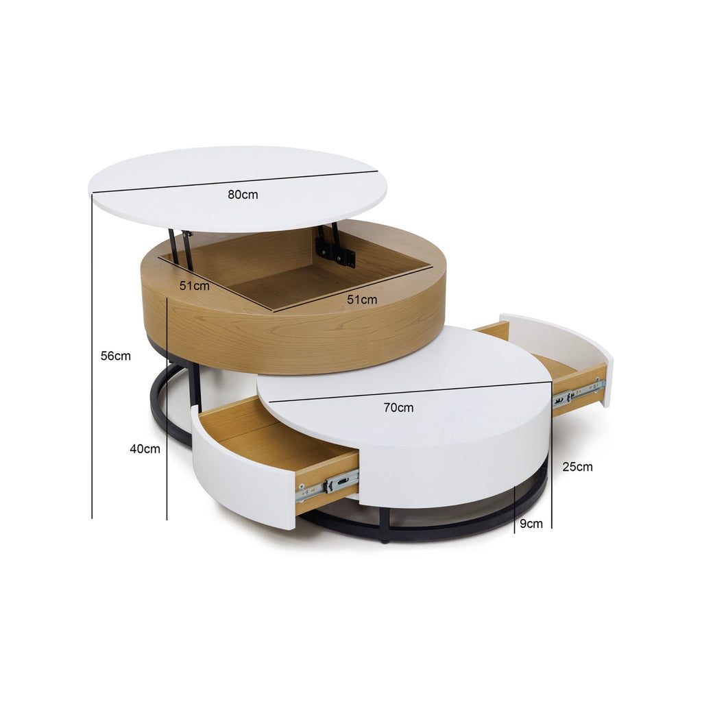 Calis - Set of 2 Coffee Tables with Liftable Top and 2 Drawers - Natural