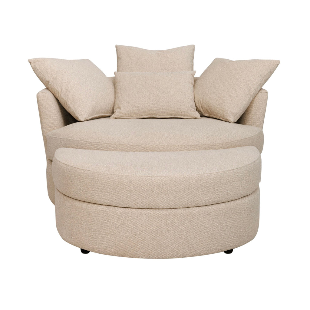 Sillón redondo giratorio Loveuse + Caja de tela texturizada - Beige
