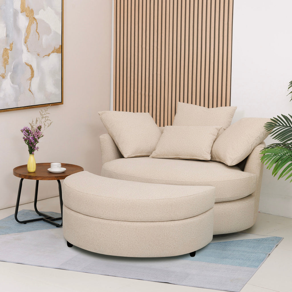 Sillón redondo giratorio Loveuse + Caja de tela texturizada - Beige