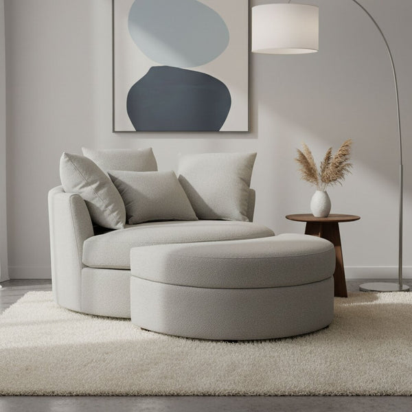 Sillón redondo giratorio Loveuse + Caja de tela texturizada - Gris