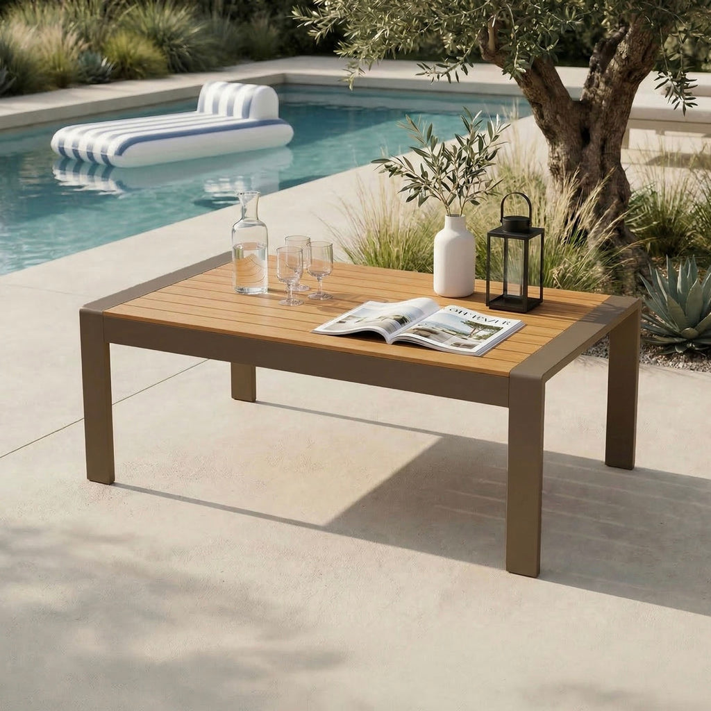 Acapulco - Mesa de centro de jardín de aluminio y madera - Taupe