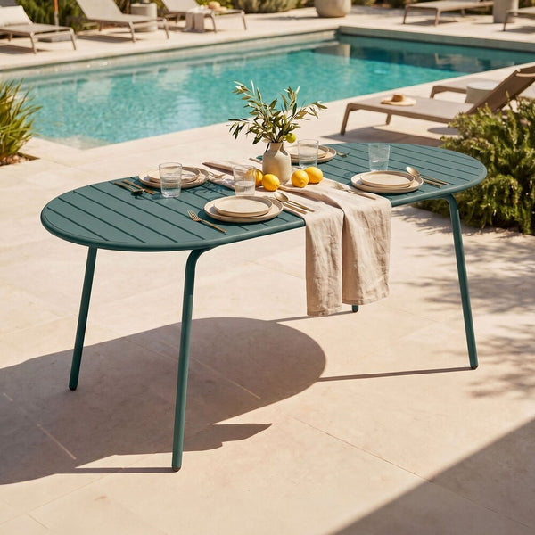Baca - Table De Jardin Ovale En Métal - Vert Sapin