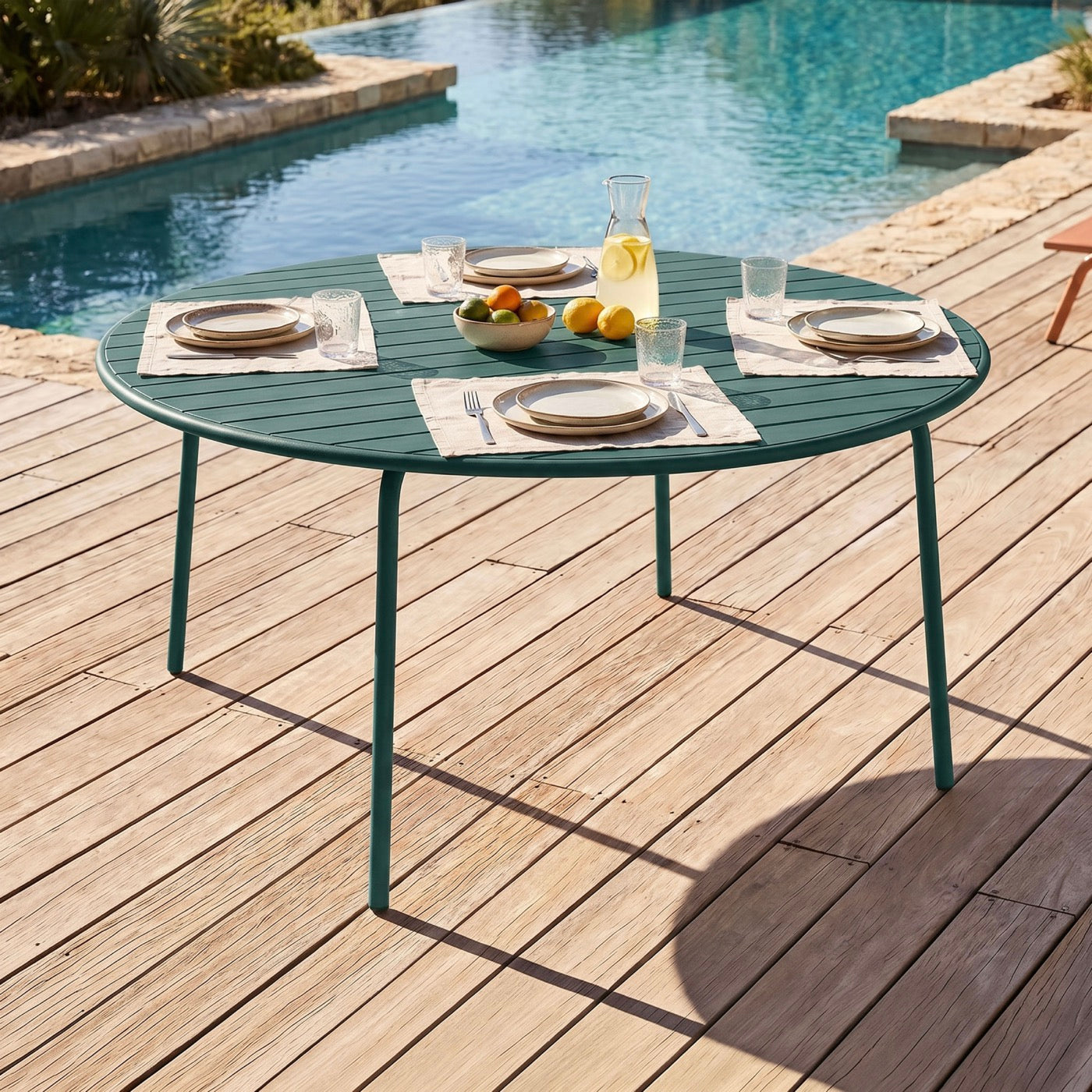 Baca - Round Metal Garden Table - Fir Green