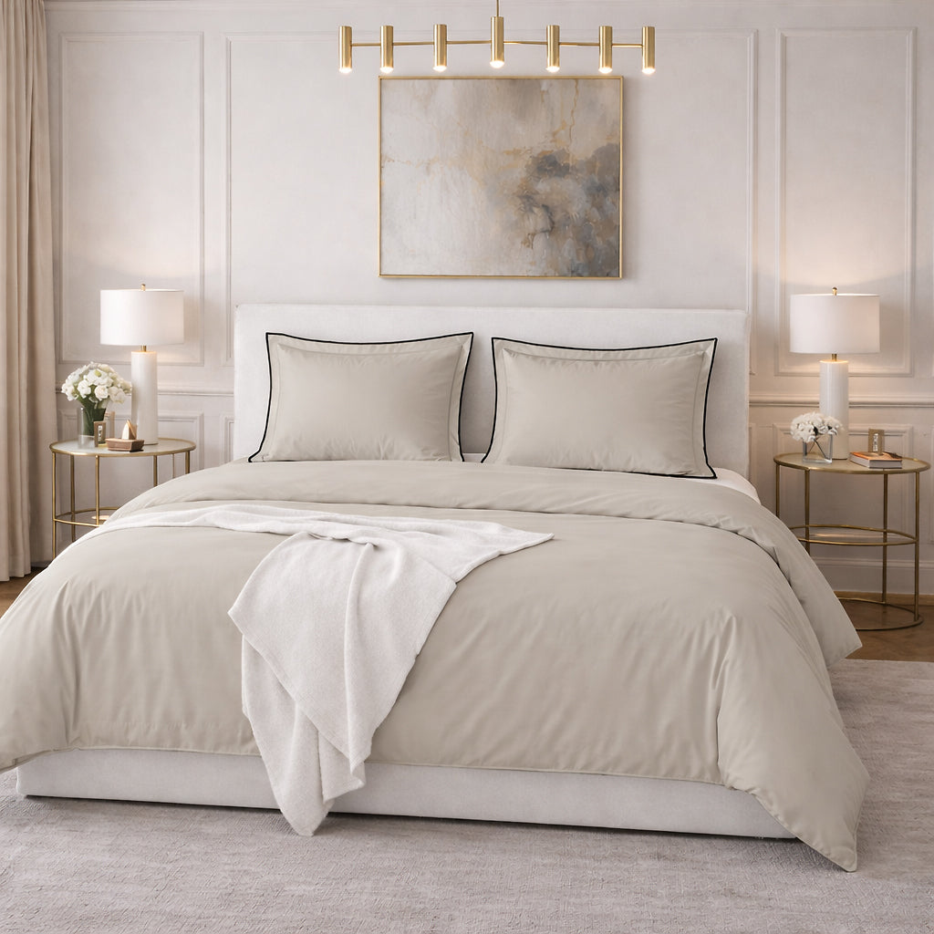 Talie - Parure Copripiumino - 100% Raso Di Cotone - Beige