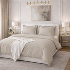 Talie - Parure Copripiumino - 100% Raso Di Cotone - Beige