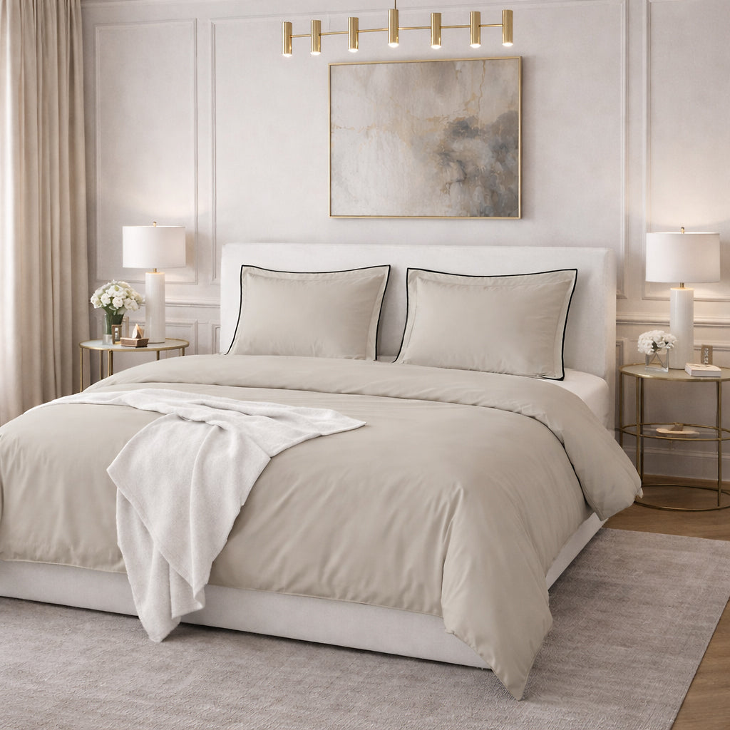 Talie - Parure Copripiumino - 100% Raso Di Cotone - Beige